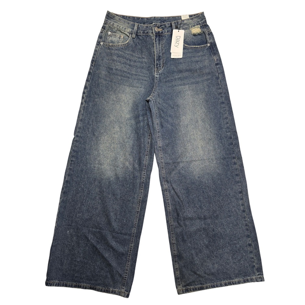 Dazy High Waisted Wide Leg Distressed Denim Jeans Blue Y2K Streetwear Women XL